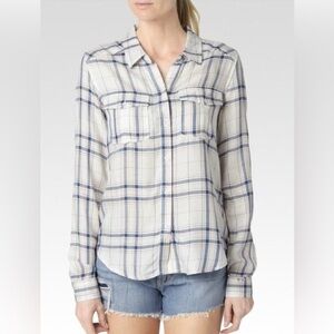 PAIGE Blue White Mya Lightweight Plaid Button-Down Flannel Shirt